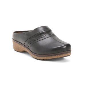SOFTWALK Black Leather Amber Comfort Clogs